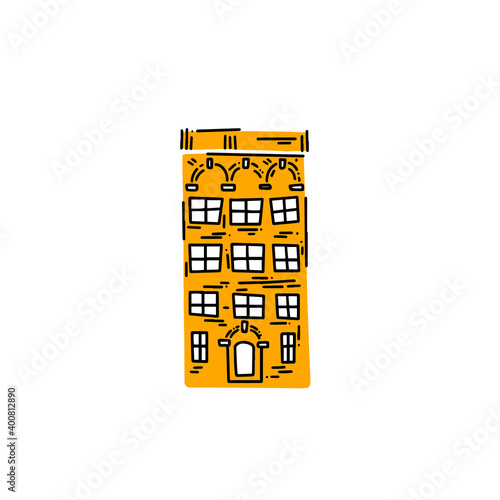 old vintage european houses. Hand drawn sketch in doodle style. Vector image, clipart, editable details. Fairytale house for stickers or children books.