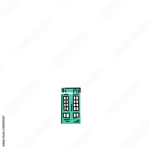 old vintage european houses. Hand drawn sketch in doodle style. Vector image, clipart, editable details. Fairytale house for stickers or children books.