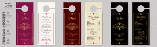 Food Restaurant Door Hanger, Vector illustration, modern Door hanger, do not disturb and make up room sign Premium Vector, Door hanger design template, luxury, wine