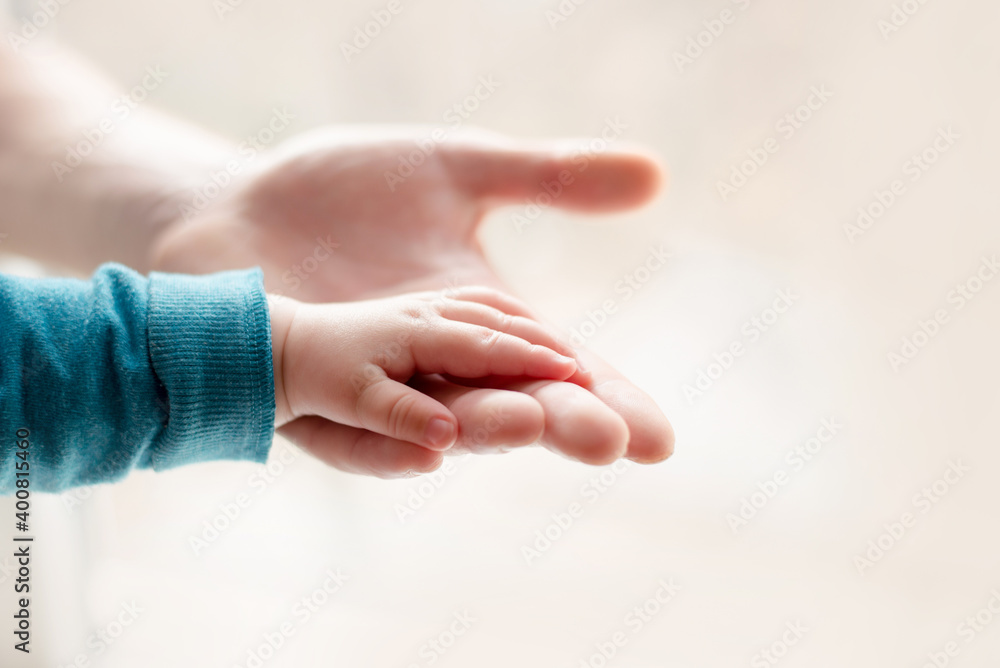Obraz premium a parent father holds the hand of a small child