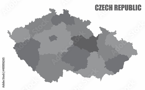 The Czech Republic isolated grayscale map divided in regions