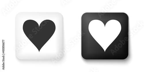 Black and white Heart icon isolated on white background. Love symbol. Valentine's Day sign. Square button. Vector.