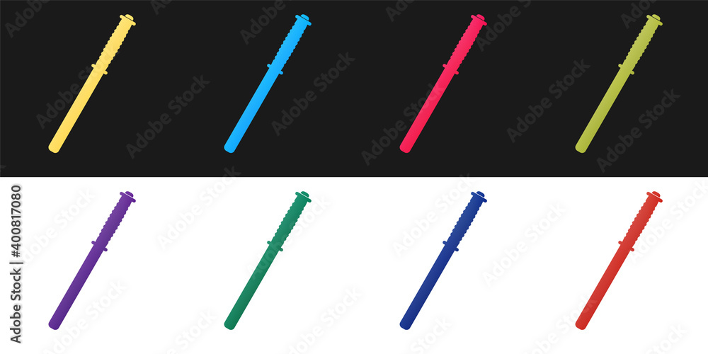 Set Police rubber baton icon isolated on black and white background. Rubber truncheon. Police Bat. Police equipment. Vector. Set Police rubber baton icon isolated on black and white background. Rubber truncheon. Police Bat. Police equipment. Vector.