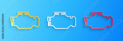 Paper cut Check engine icon isolated on blue background. Paper art style. Vector.
