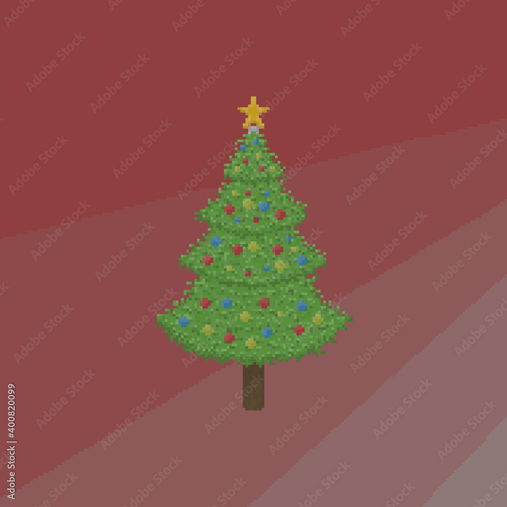 Obraz premium Christmas tree pixel graphic red background