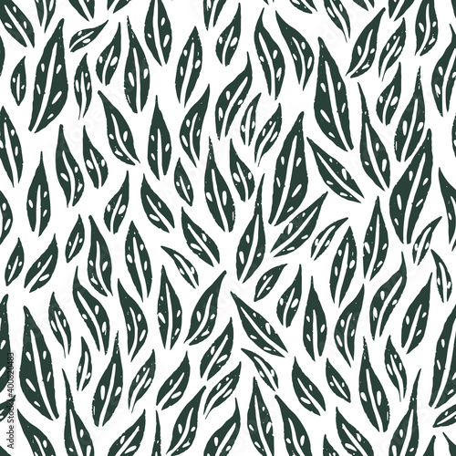 Leaves hand-drawn vector seamless pattern for fabric, wrapping, textile, wallpaper, background.