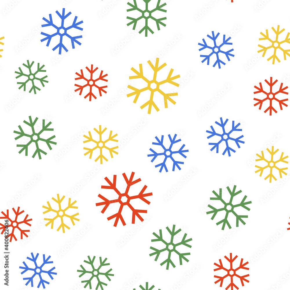 Color Snowflake icon isolated seamless pattern on white background. Vector.