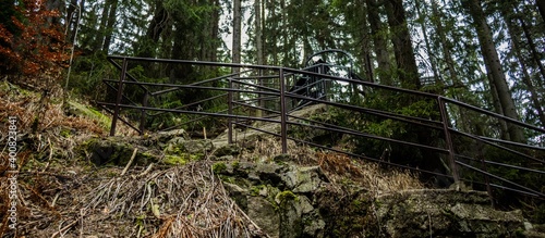 Hiking path railings in the mountains - Szklarska Por  ba Wodospad Szklarki