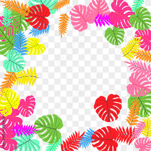 Vector tropical pattern, bright tropical foliage, monstera leaves. Modern bright summer print design of thickets of tropical leaves from the jungle.