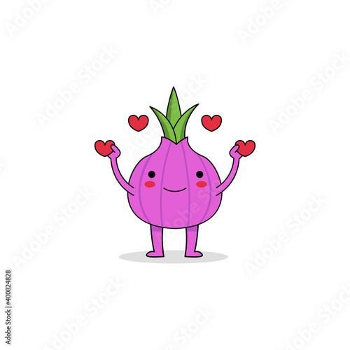 Cute onion cartoon character spreading love