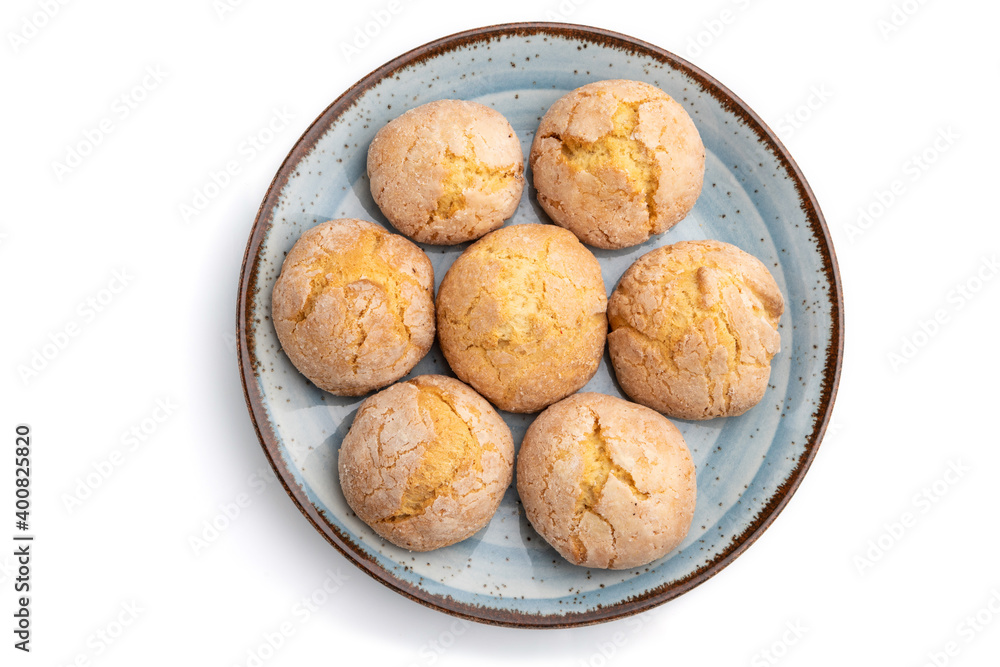 Almond cookies isolated on white background. Top view.