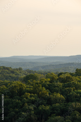 Sunset looking over the tree canopy. Shawnee National Forest, Illinois.