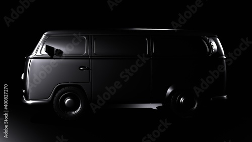 Camping Bus auf schwarzem Hintergrund  Seitenansicht
