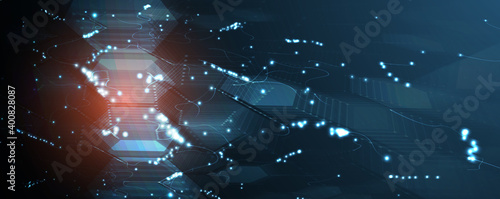 Quantum processing. Deep learning artificial intelligence. Future new technology  for business or science presentation
