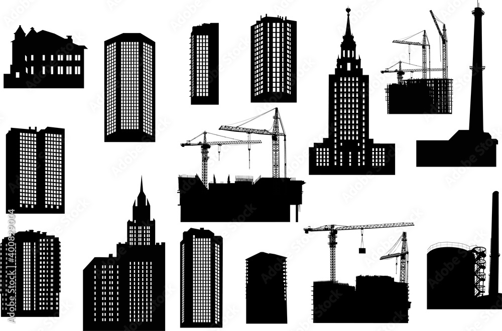 Fototapeta premium set of different building black silhouettes