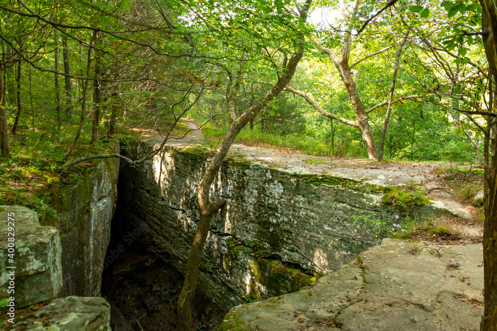 Natural stone bridge on the hiking trail at Bell Smith Springs, Shawnee National forest, Illinois.