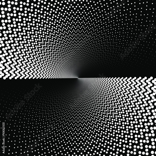 White abstract zigzag halftone dots shape. Vector illustration. Design element for logo, sign, symbol, web pages, prints, posters, template, monochrome pattern and abstract background