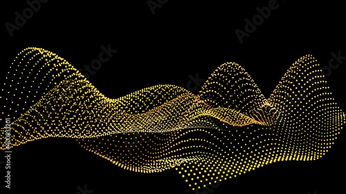 An abstract stream of golden radiance flying in outer space through galaxies and orbits. Star clusters networks.