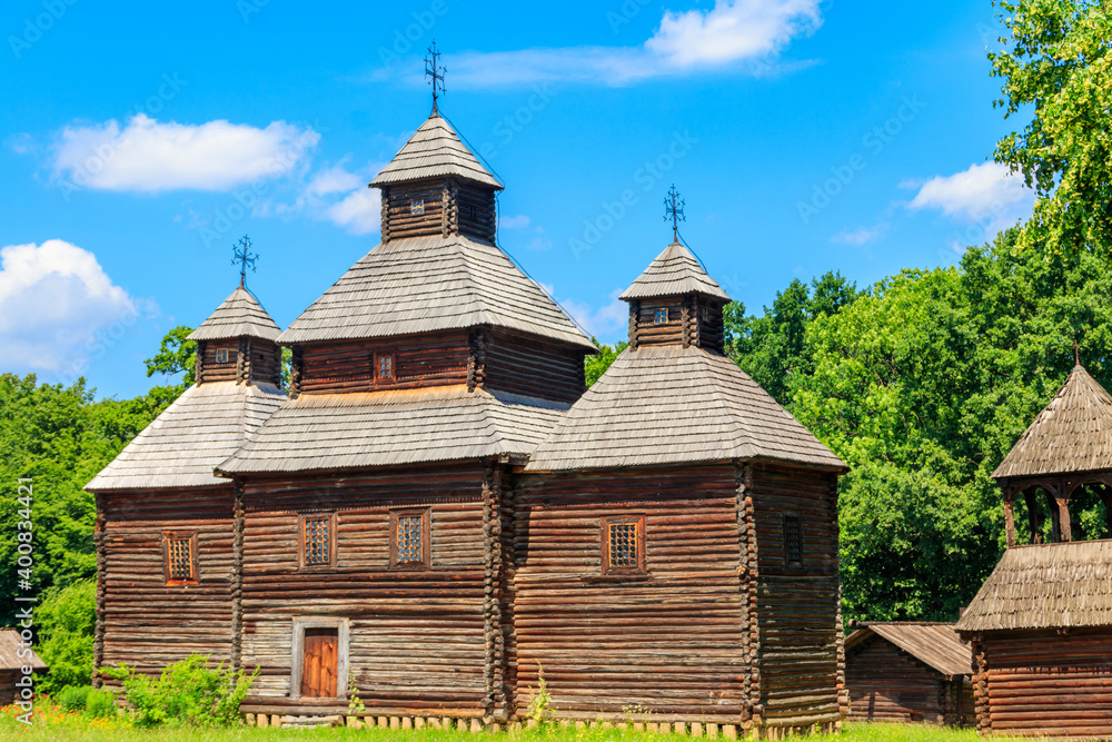 Ancient wooden orthodox church of Transfiguration in Pyrohiv (Pirogovo) village near Kiev, Ukraine Ancient wooden orthodox church of Transfiguration in Pyrohiv (Pirogovo) village near Kiev, Ukraine