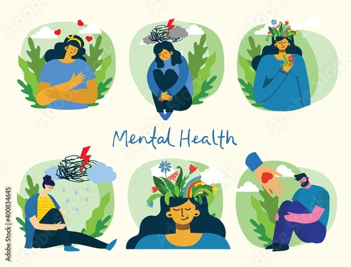 Mental health illustration concept. Psychology visual interpretation of mental health.