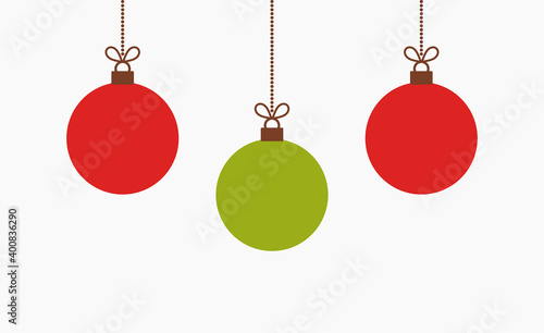 Red and green Christmas baubles. Vector illustration.