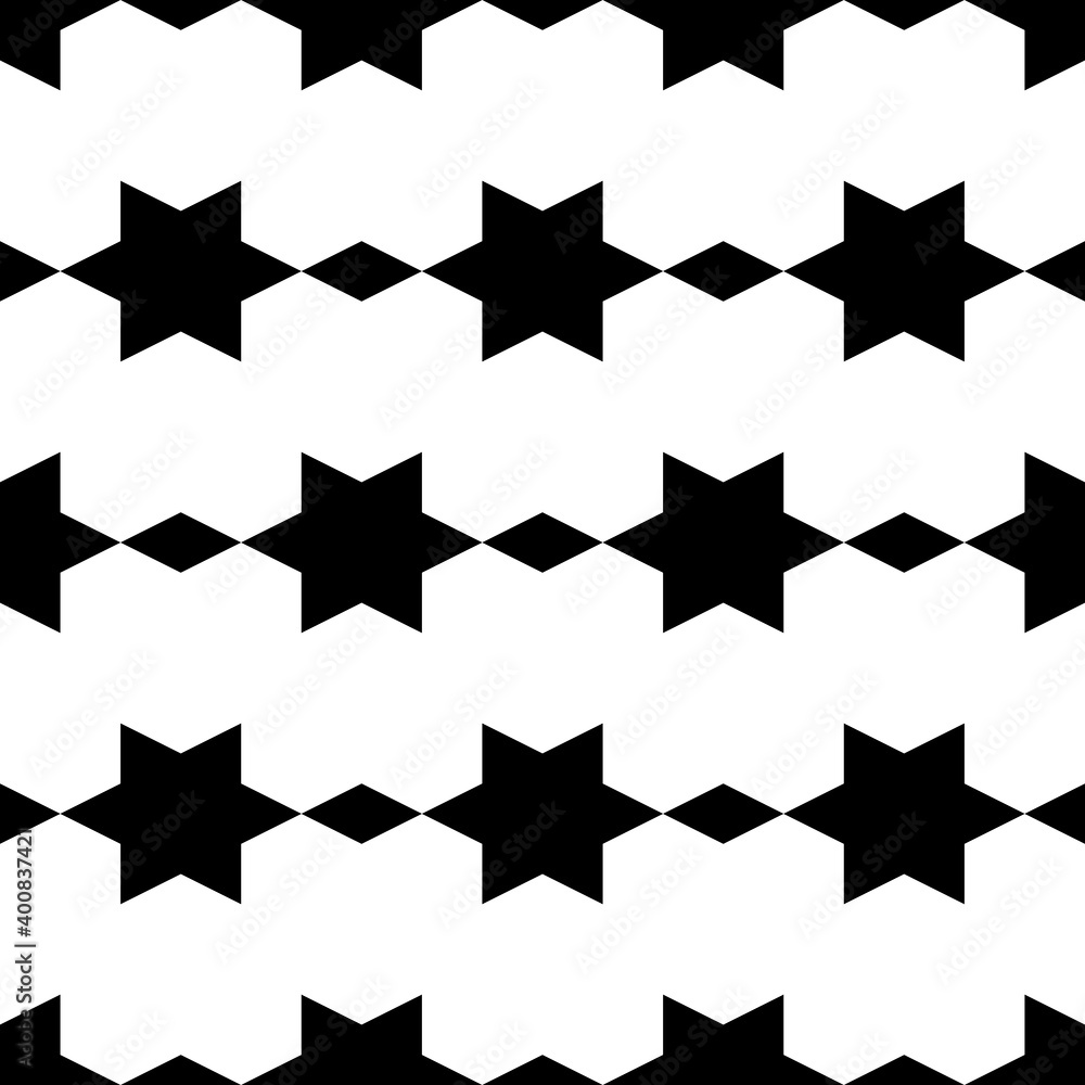 Fototapeta premium Seamless pattern. Rhombuses, stars ornament. Polygons, figures background. Simple shapes wallpaper. Geometrical backdrop. Digital paper, web designing, textile print. Vector.