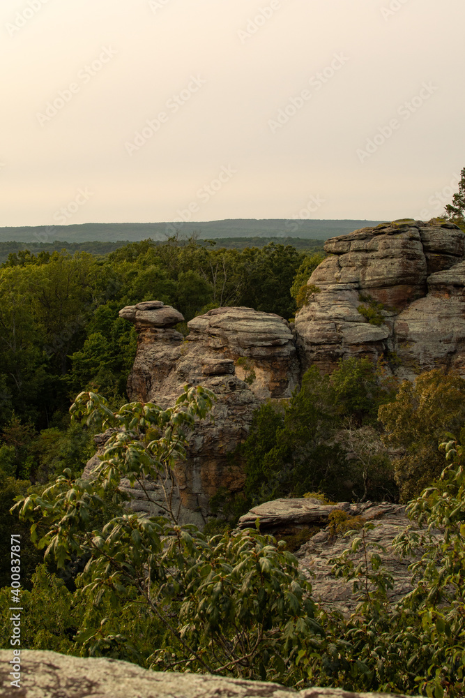 View out over the Garden Of The Gods as sunset approaches.  Shawnee National Forest, Illinois.
