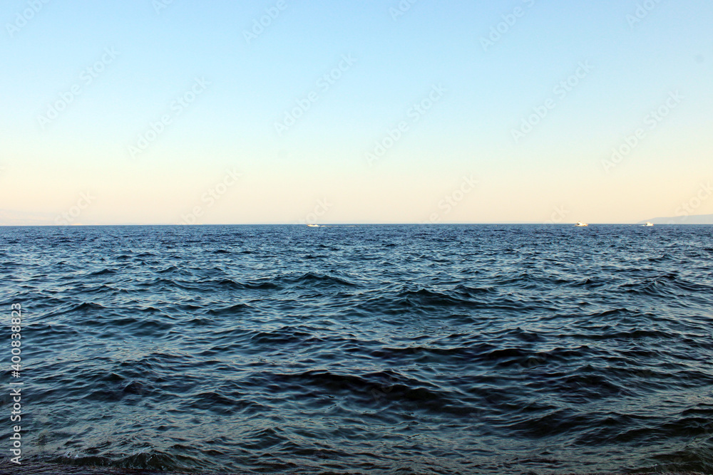 The open sea, view from the Lungomare seaside promenade Lovran-Ika-Icici-Opatija-Volosko, Kvarner bay, Adriatic coast, Croatia, Europe