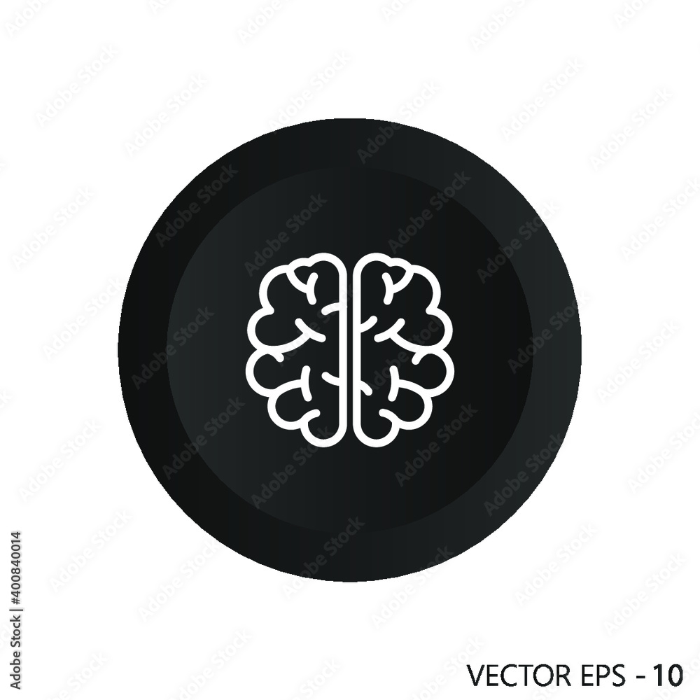 Brain icon in black circle. Idea vector flat symbol on white background Brain icon in black circle. Idea vector flat symbol on white background