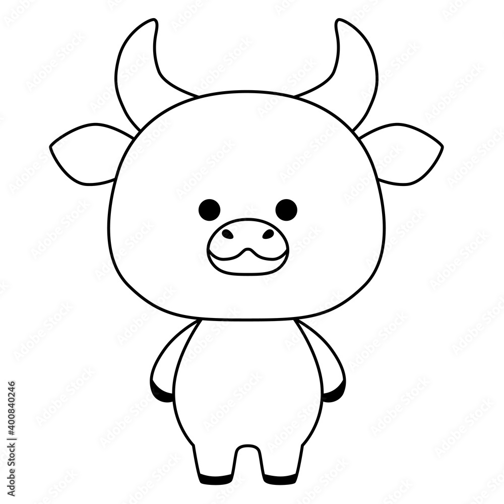 Black line art cute bull standing isolated on a white background. Print for poster or t-shirt. Vector illustration Black line art cute bull standing isolated on a white background. Print for poster or t-shirt. Vector illustration