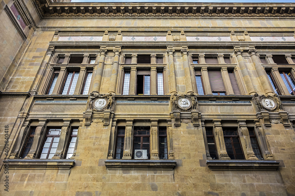 Architectural fragment of Central Library buildings (Biblioteca Nazionale Centrale di Firenze, 1747) - public library in Florence, largest in Italy, one of most important in Europe. Florence. Italy.