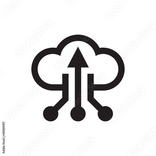 Cloud database hosting icon design on white background. Electronic computing technology sign. Server network connection icon symbol. Share synchronization data information. Vector illustration. 