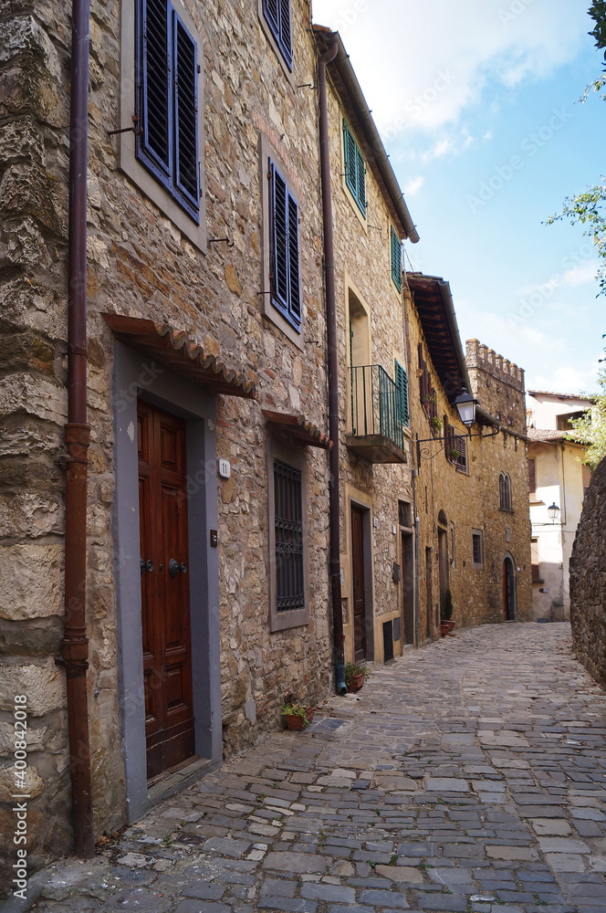 Typical street in the ancient medieval village of Montefioralle, Tuscany, Italy