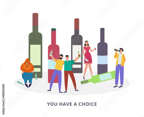 Drunk people with bad habits and alcohol addiction a vector illustration
