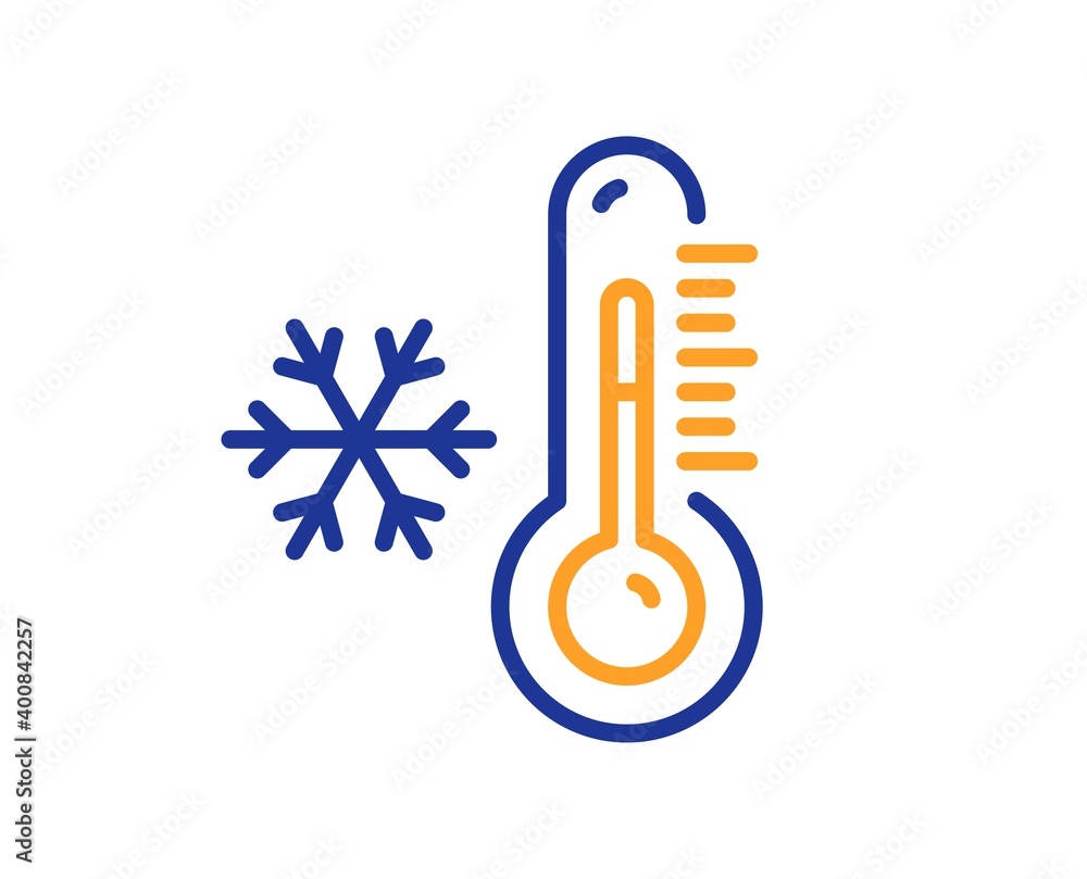 Low thermometer line icon. Temperature diagnostic sign. Fever measuring symbol. Quality design element. Line style low thermometer icon. Editable stroke. Vector