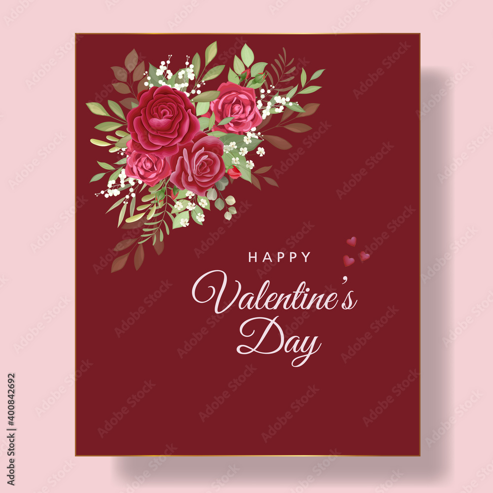 Romantic happy valentine's day card red background and flower with hearts premium Vector Romantic happy valentine's day card red background and flower with hearts premium Vector