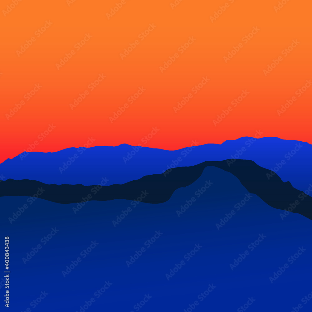 Sunset over mountains. Abstract Sunset. Vector Sunset. 