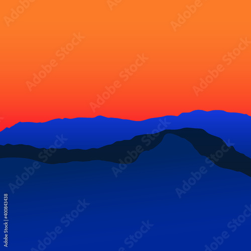 Sunset over mountains. Abstract Sunset. Vector Sunset. © Jonna