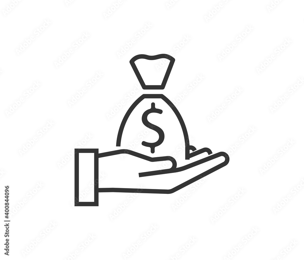 Hand holding coin line icon isolated on white background
Hand holding coin line icon isolated on white background