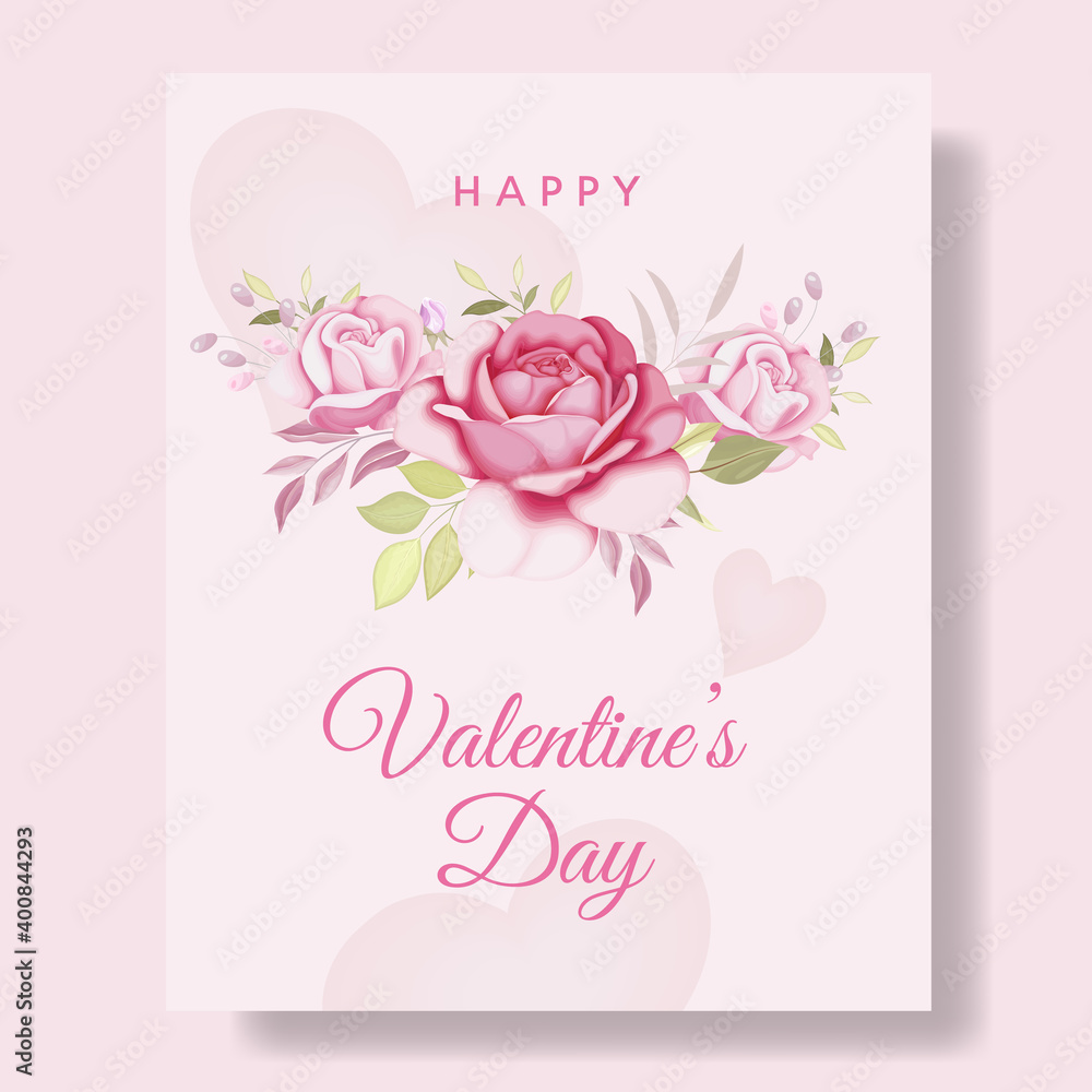 Romantic  happy valentine's day card background with hearts and flowers premium Vector
