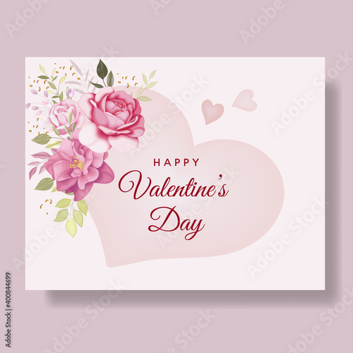 Romantic  happy valentine's day card background with hearts and flowers premium Vector  © MARIANURINCE