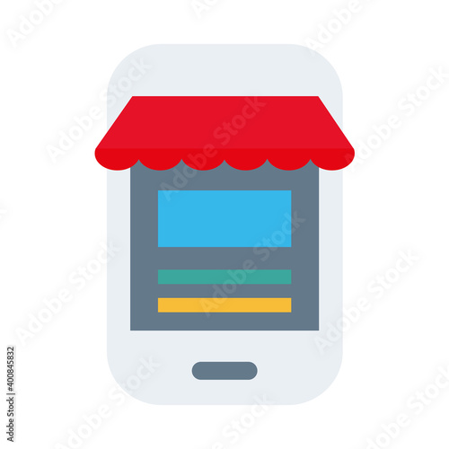 smartphone with parasol flat style icon vector illustration design