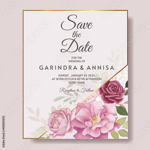  Beautiful floral frame wedding invitation card template Premium Vector 