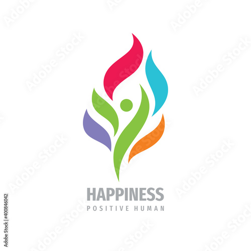 Free Download Happiness people logo design. Postive emotion concept sign. Abstract human character creative logo. Wellness healthcare icon. Vector illustration. - GFXLoad