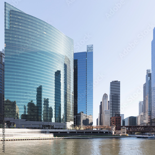 333 Wacker drive building on river Chicago, USA photo