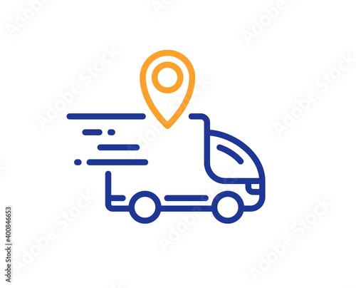 Delivery truck line icon. Courier location sign. Order delivery symbol. Quality design element. Line style delivery truck icon. Editable stroke. Vector