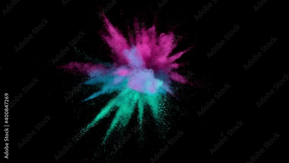 Super slow motion of coloured powder explosion isolated on black background. Filmed on high speed cinema camera, 1000fps. Super slow motion of coloured powder explosion isolated on black background. Filmed on high speed cinema camera, 1000fps.