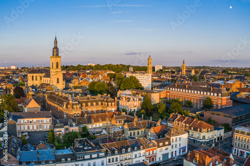 France, Nord, Cambrai, Aerial view of city at dusk photo