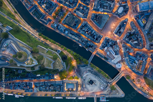 Belgium,ÔøΩNamurÔøΩProvince, Namur, Aerial view of confluence ofÔøΩSambreÔøΩand Meuse rivers in middle of city photo