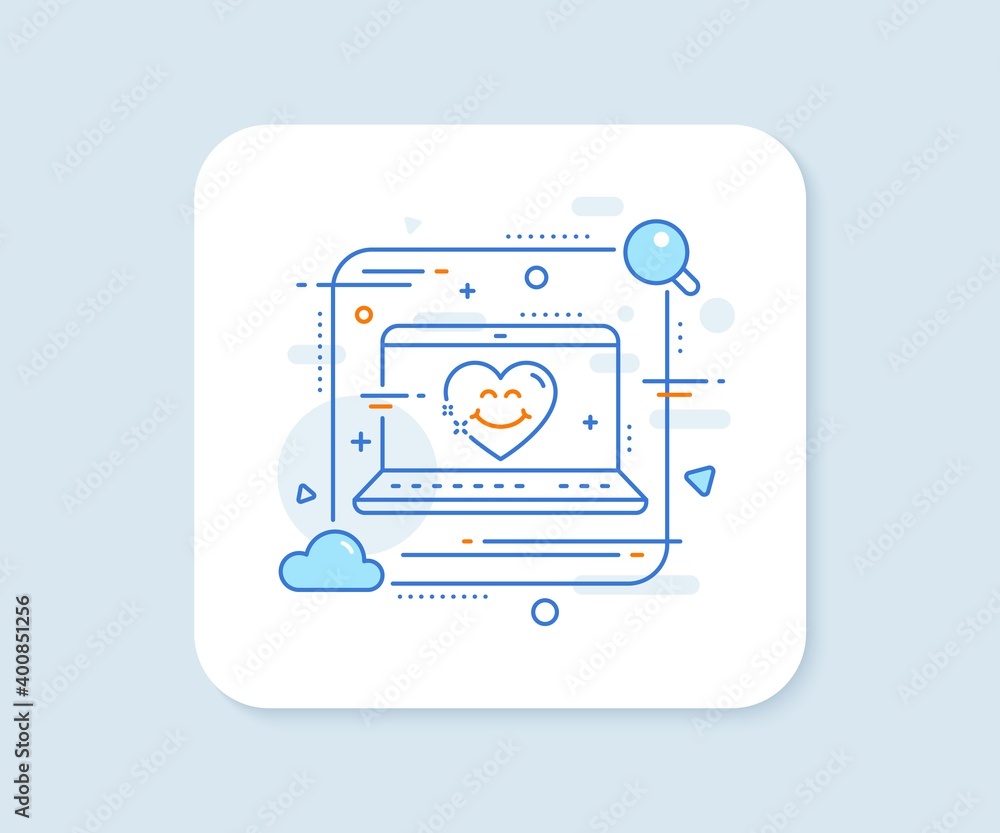 Smile face line icon. Abstract vector button. Happy emoticon chat sign. Heart face symbol. Smile face line icon. Laptop concept badge. Vector Smile face line icon. Abstract vector button. Happy emoticon chat sign. Heart face symbol. Smile face line icon. Laptop concept badge. Vector